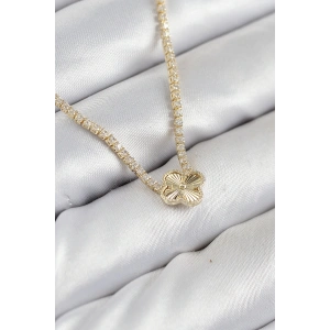 Pirinç Zirkon Taşlı Yonca Model Gold Renk Kadın Kolye