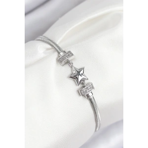 Pirinç Zirkon Taşlı Yonca Model Gümüş Renk Kadın Bileklik