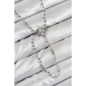 Pirinç Zirkon Taşlı Yonca Model Gümüş Renk Kadın Y Kolye