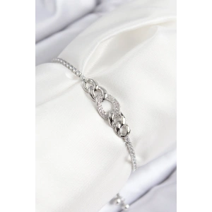 Pirinç Zirkon Taşlı Zincir Model Gümüş Renk Asansörlü Kadın Bileklik - TJ-BB7734