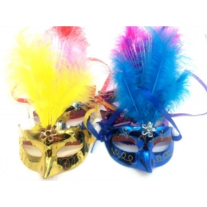 Renkli Tüylü Venedik Parti Maskesi Karışık Renk 12 Adet