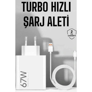 Şarj Aleti 67W Hızlı Şarj Turbo Type-C Uyumlu Şarj Adaptörü Kablosu