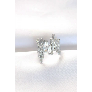 Silver Renk Tırtıklı Kalın Baget Taş Tasarım Ayarlanabilir Yüzük - TJ-BYK3104