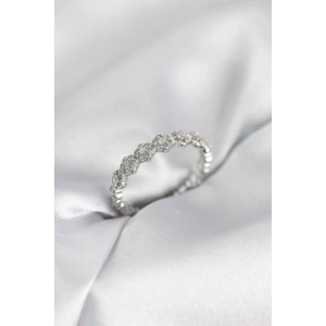 Sıralı Çiçek Model Gümüş Renk Zirkon Taşlı Kadın Yüzük