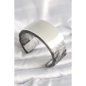 Siyah Mermer Desen Akrilik Plastik Dikdörtgen Plaka Model Vintage Kadın Bilezik - TJ-BB6675