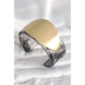 Siyah Mermer Desen Akrilik Plastik Gold Oval Plaka Model Vintage Kadın Bilezik - TJ-BB6683