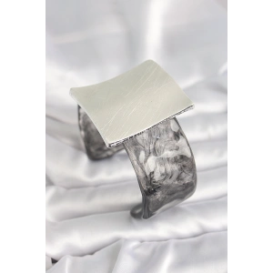 Siyah Mermer Desen Akrilik Plastik Gümüş Kare Plaka Model Vintage Kadın Bilezik - TJ-BB6671