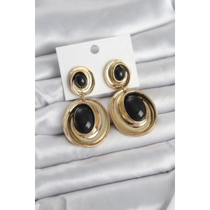 Siyah Sallantılı Damla Model Gold Renk Vintage Kadın Küpe