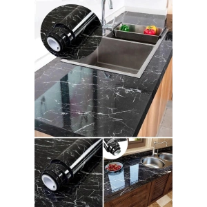 Siyah Yapışkanlı Kaplama Kağıdı Mermer Desenli Büyük Boy 5 Metre