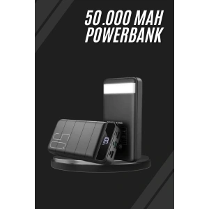 Taşınabilir Powerbank 50.000 mAh 4 Girişli Hızlı Şarj Led Göstergeli Fenerli Şarj
