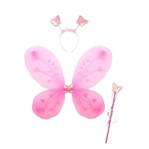 Toz Pembe Renk Kanadı Tacı ve Sopası 50x37 cm