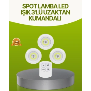 Uzaktan Kumandalı 3 Lü Kablosuz Led Spot Lamba Seti Yapışkanlı Pratik Kullanım