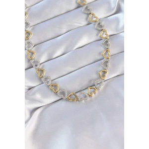 Vip Seri Pirinç Çift Renk Zirkon Taşlı İçi Boş Kalp Tasarımlı Kolye - TJ-BKO8870