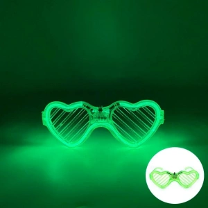 Yeşil LED Işıklı Kalp Gözlük – 3 Modlu Parti & Glow Gözlüğü