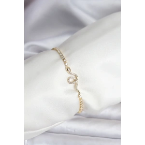 Yılan Model Zirkon Taşlı Gold Renk Pirinç Su Yolu Kadın Bileklik