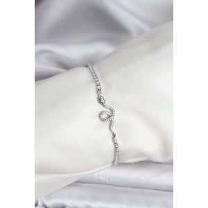 Yılan Model Zirkon Taşlı Gümüş Renk Pirinç Su Yolu Kadın Bileklik - TJ-BB8105