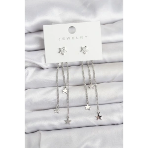 Yıldız Model Gümüş Renk Pirinç Sallantılı Kadın Küpe - TJ-BKP11462