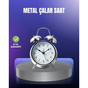 Yuvarlak Gümüş Dekoratif Işıklı Masa Üstü Saat Alarmlı Sessiz Çalışma