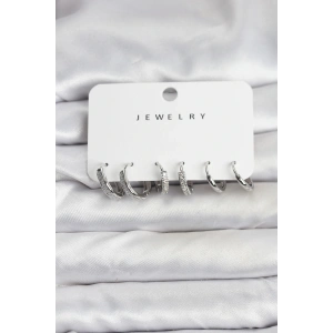 Zirkon Taşlı Gümüş Renk Pirinç Kadın Küpe Seti