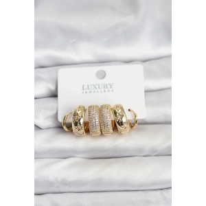 Zirkon Taşlı Pirinç Gold Renk Halka Kadın Küpe Seti - TJ-BKP11489