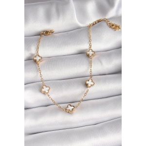 316L Çelik Gold Renk Beyaz Baby Boy Yonca Model Kadın Bileklik