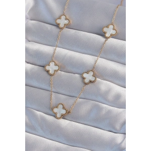 316L Çelik Gold Renk Beyaz Sedefli Yonca Kolye