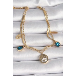 316L Çelik Gold Renk Zirkon Taşlı Göz İşleme Figür Kadın Bileklik