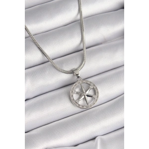 316L Çelik Gümüş Renk İtalyan Zincir Zirkon Taşlı Kutup Yıldız Model Kadın Kolye
