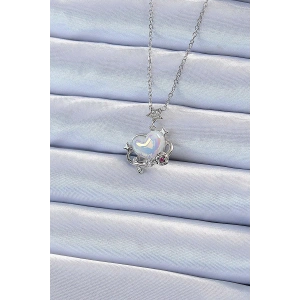 316L Çelik Zincir Gümüş Renk Zirkon Taşlı Gezegen Görünümlü Kalp Kolye