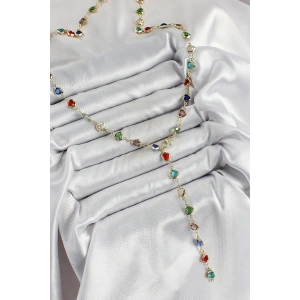 Pirinç Gold Renk Karışık Renk Zirkon Taşlı Kalpli Y Kadın Kolye