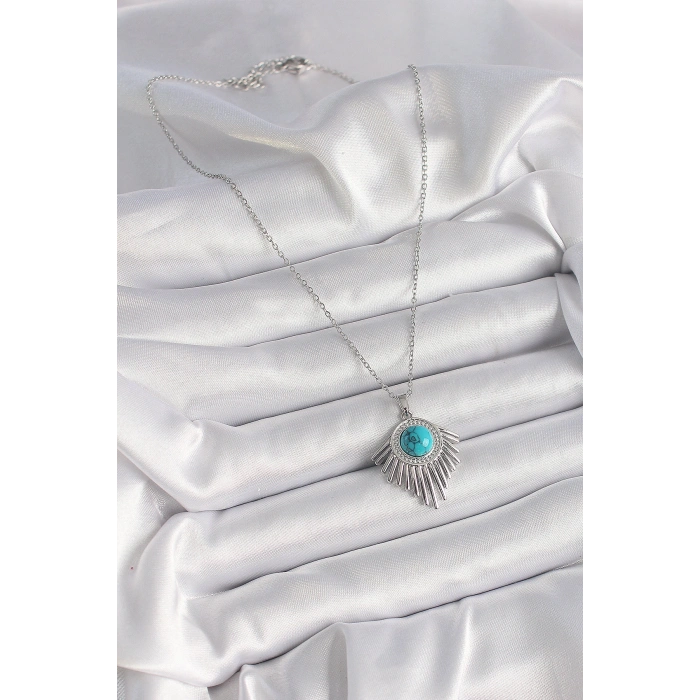 316L Çelik Gümüş Renk Zincir Mi Boncuklu Zirkon Taşlı Kadın Kolye