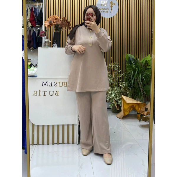 Oysho Broş Düğmeli Takım Bej