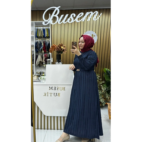 Bürümcük Gold Kemer Elbise Lacivert