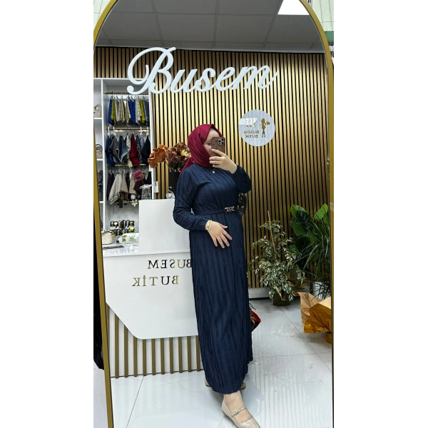 Bürümcük Gold Kemer Elbise Lacivert