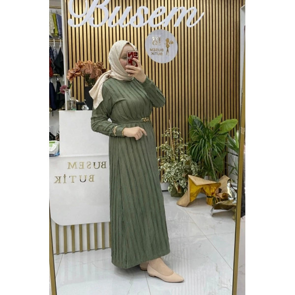 Bürümcük Gold Kemer Elbise Yeşil