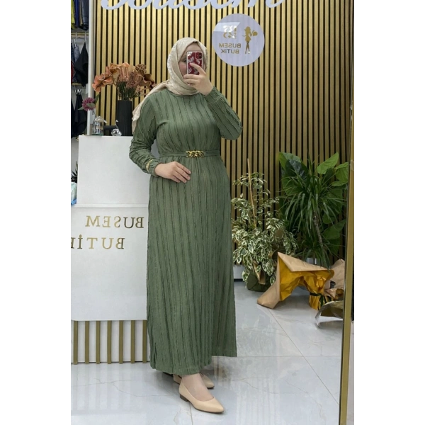 Bürümcük Gold Kemer Elbise Yeşil