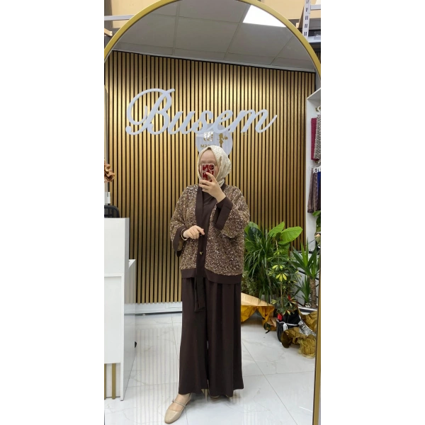 Pullu 3 Lü Takım Kahverengi