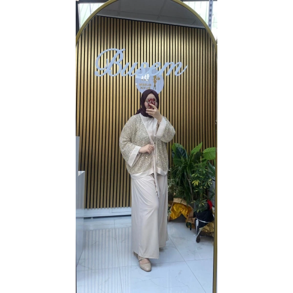 Pullu 3 Lü Takım Bej