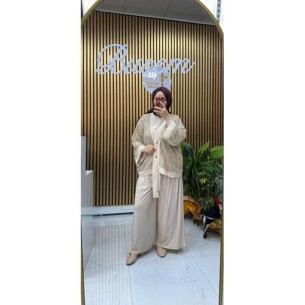 Pullu 3 Lü Takım Bej