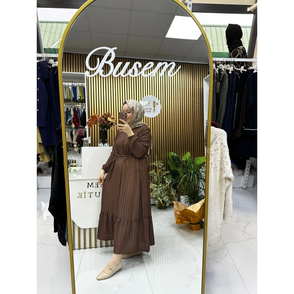 Bürümcük Fırfır Elbise Kahverengi