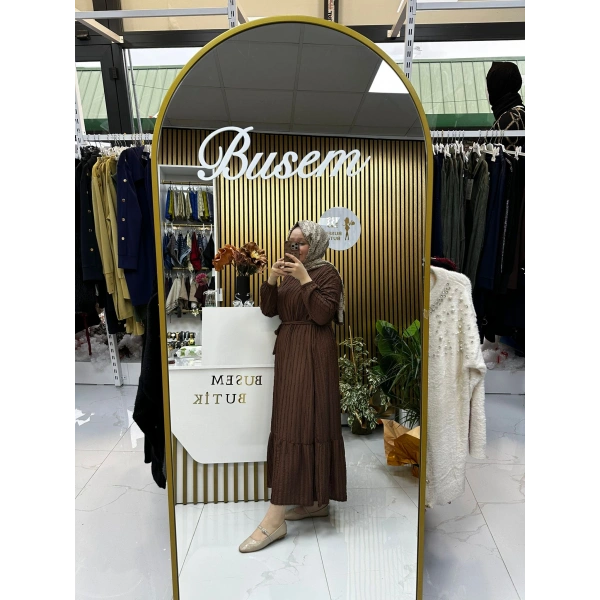 Bürümcük Fırfır Elbise Kahverengi