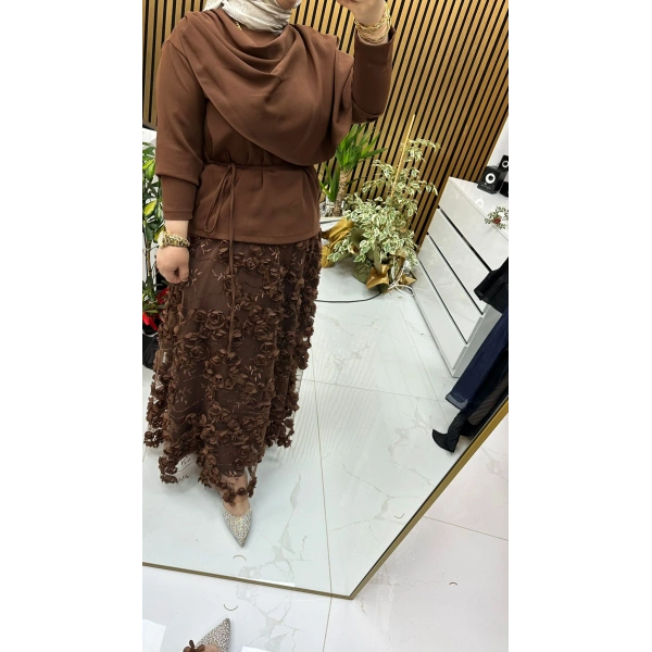 Güllü Viral Takım Kahverengi