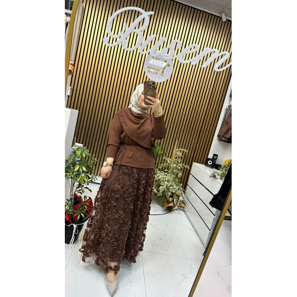 Güllü Viral Takım Kahverengi