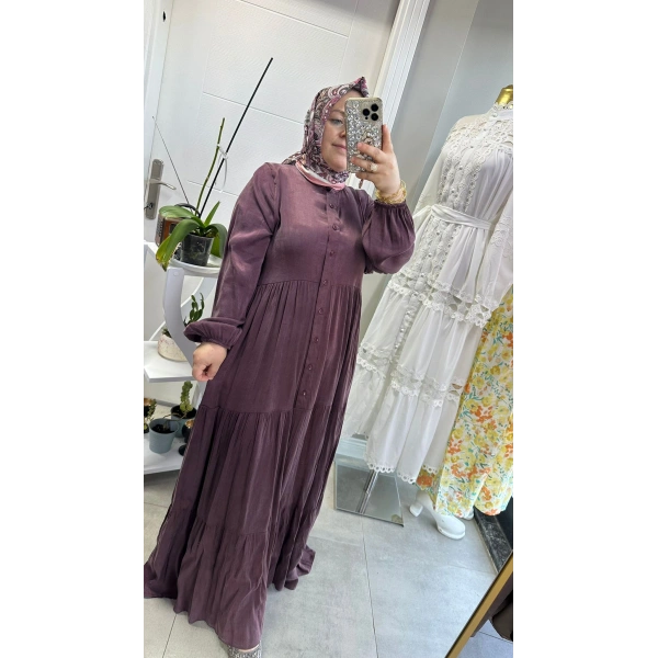 İpek Kupra Elbise Mürdüm