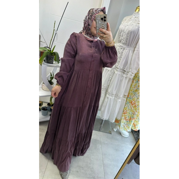 İpek Kupra Elbise Mürdüm