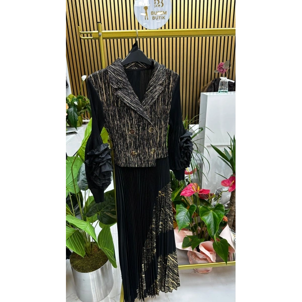 İthal Gold Detay Elbise