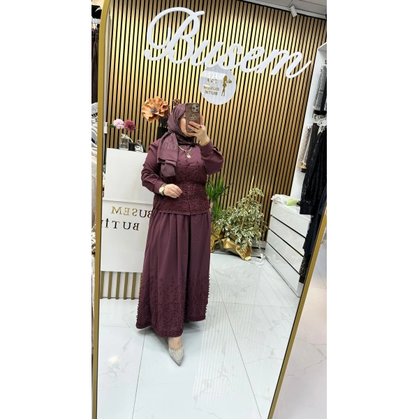 Çiçek Etekli Takım Bordo