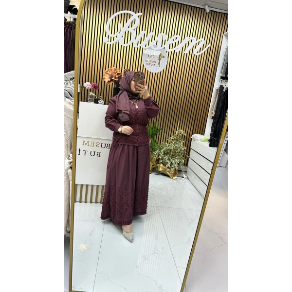 Çiçek Etekli Takım Bordo