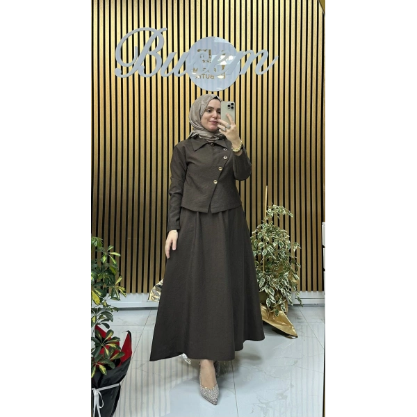 Pera Etekli Takım Kahverengi