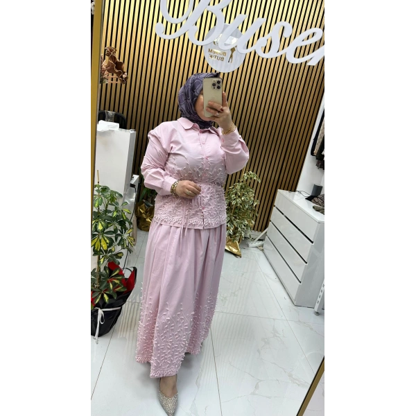 Çiçek Etekli Takım Pembe